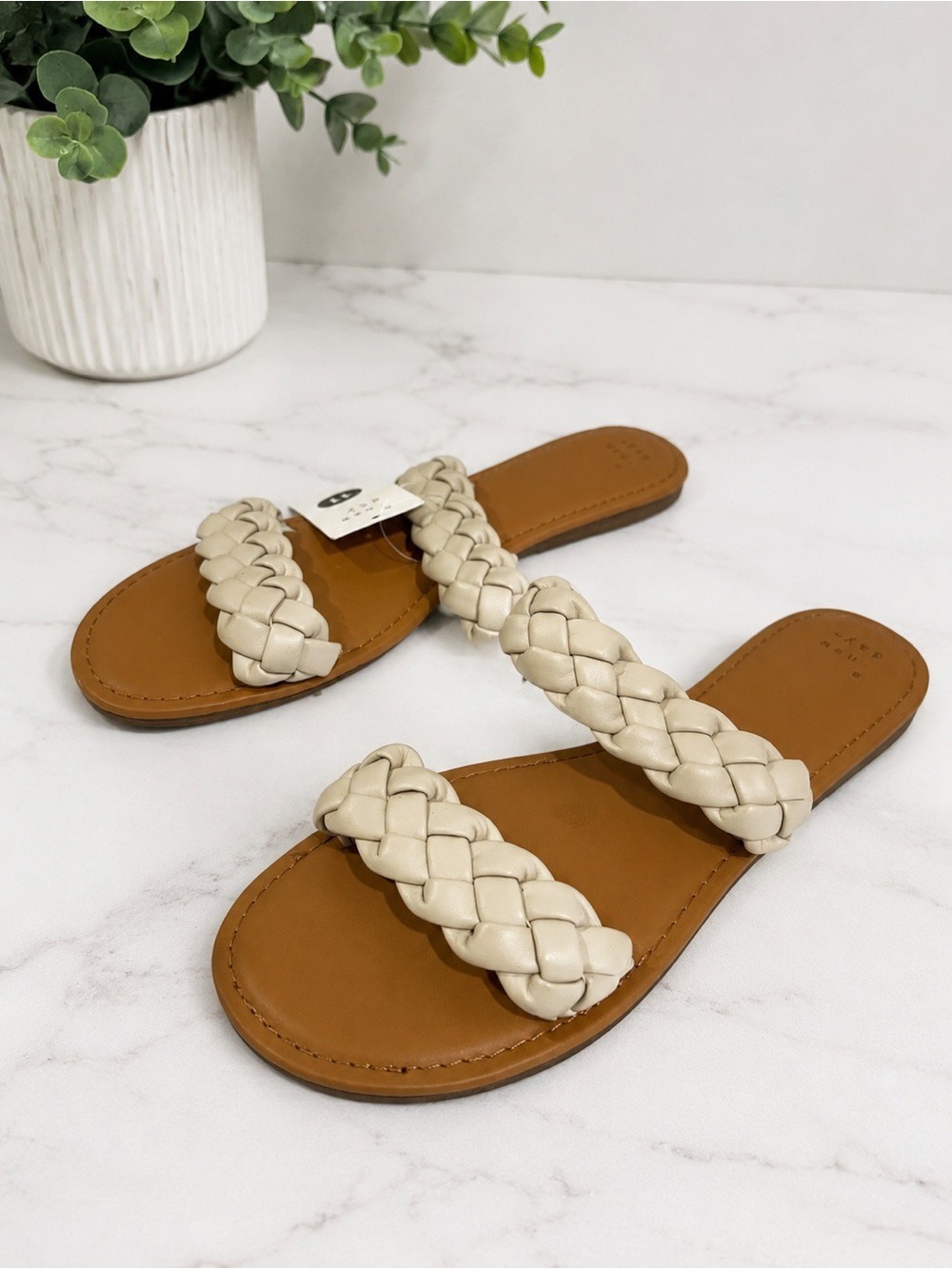 Women’s A New Day Braided Double-Strap Sandals in Cream Size 11 US!
